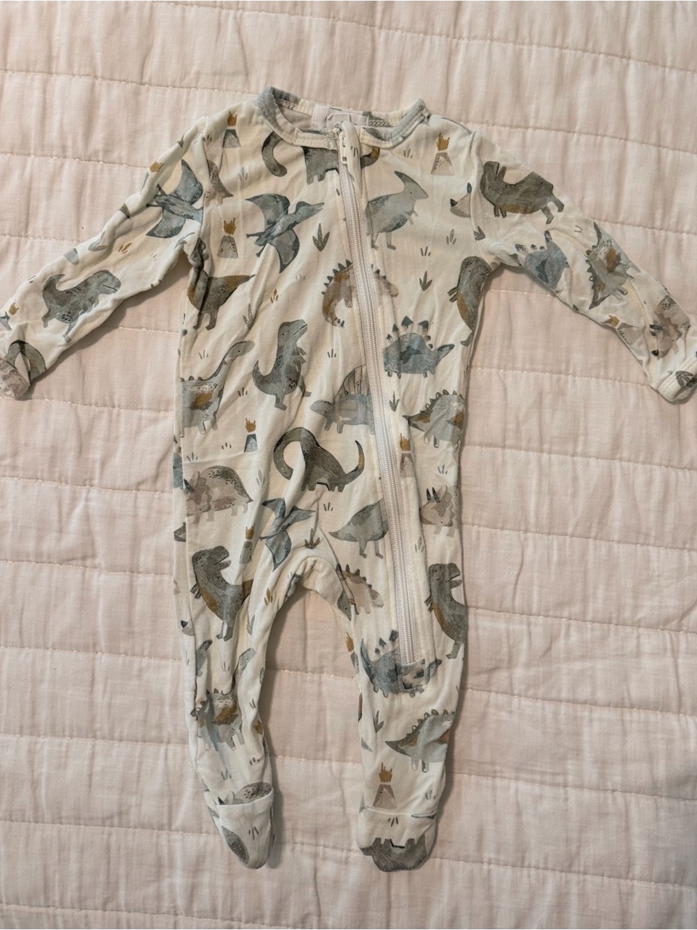 Angel Dear Cream Footed Pajamas with Gray and Blue Dinosaur Print